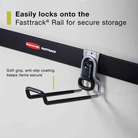FastTrack Ladder Hook Wall Mount System for Garage Shed and Home heavy duty rust resistant steel organizer attached to rail