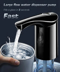 Redsack Rechargeable Water Dispenser Pump for 5 Gallon Bottle dispensing water into glass, USB-C, black, fast flow.
