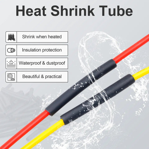 2 Pack 12 Pin Waterproof DT Connector Set with heat shrink tubes, showcasing red and yellow wires splashed with water