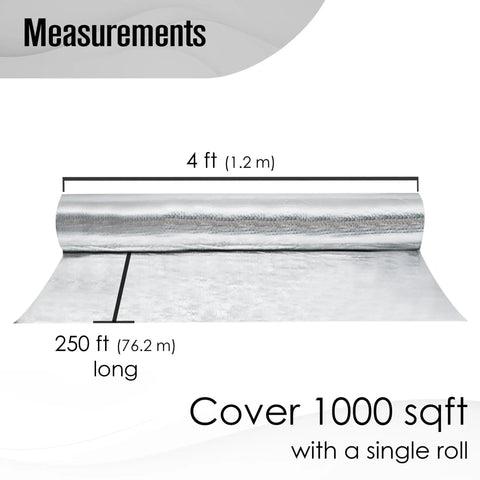 Top Shelf Radiant Barrier Foil Roll With Heavy Duty Reflective Insulation That Kicks Serious Attic Heat And Keeps The Place Chill While Slashing Power Bills At 250 By 4 Feet, showing 250 ft by 4 ft dimensions.