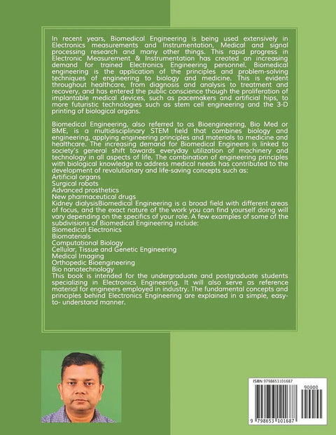 Back cover of 'Your Front Row Seat To Biomedical Engineering Principles Designs And Applications Master Electronic Measurements Instrumentation And Medical Signal Processing Without The Headache Today' with ISBN.