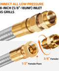 Close-up of connectors on Six Foot 0.5 Inch Inner Diameter Natural Gas Hose With Quick Connect Fitting Low Pressure Ready Conversion Kit