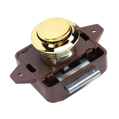 Cabinet Push Button Latch Keyless Cupboard Lock With Smooth Finish For RV Yacht Motorhome Campervan Caravan Brown Base Gold Color