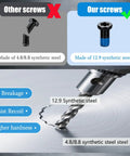 Comparison image of Top Shelf 8-40 Gunsmithing Screws and Slick Install Wrench Kit showing materials and features of screws.