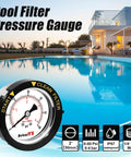 AetralYB pool filter pressure gauge with 2-inch dial, 1/4 in. NPT back mount, 304 stainless steel case, IP67 waterproof