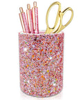 Glitter Pink Desk Pen Holder And Makeup Brush Organizer Cup For Office And Home Decor Multi Function Bling Organizer