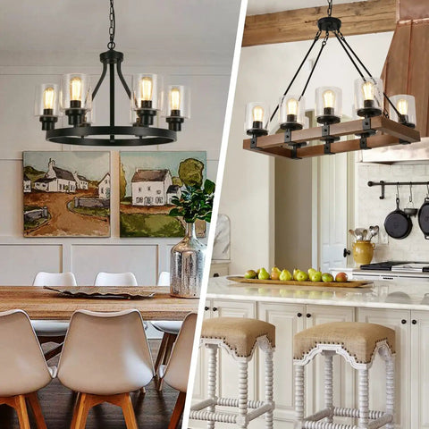 Dining and kitchen areas with pendant lights featuring Four Pack Clear Seeded Glass Shades For Pendant Lights And Chandeliers.