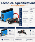Pro Grade Top Shelf Heavy Duty Electric Magnetic Induction Heater 1500 Watt No Sweat Quick Fix Kit specifications image with detailed measurements.