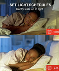 Woman waking with WiFi Color Changing A19 LED Bulbs With Alexa And Google Assistant, No Hub Needed, set light schedule