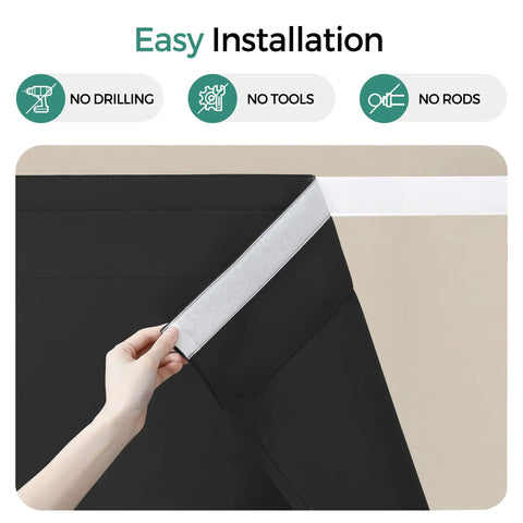 Blackout Curtain Set Two Panels 52 Inch Wide By 54 Inch Long Light Blocking Drapes installation, no drilling or rods needed