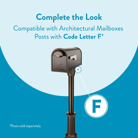 Winston Post Mount Mailbox In Rubbed Bronze All Weather Ready Outdoor Mailbox Built From Galvanized Steel With Rust Resistant Powder Coat Weather Tough And Rust Proof Post Mounted Mailbox For Secure Delivery And Year Round Use, displaying compatibility with Code Letter F posts.
