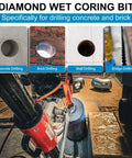 Installed diamond wet core drill bit on a drilling rig for concrete; 3-inch diameter.