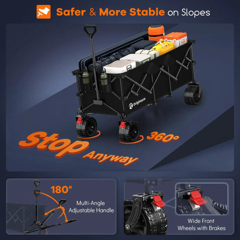 Heavy Duty 48 Inch Collapsible Wagon Cart With 560 Lb Capacity And 300L Storage, All Terrain Wheels, Foldable Beach Utility Wagon For Hauling Groceries, Shopping, Camping And Sports Gear, Black with gear loaded