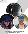Three women wearing the Embroidered Sun Hat For Camping And RV Life, hookup-ready outdoor cap for caravans and motorhomes.