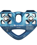 30kN Tandem Speed Double Pulley Zip Line Trolley, heavy duty mountaineering climbing gear, blue, CE certified, front view