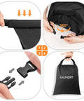 Steps for Two Pack Waterproof Travel Laundry Bags With Roll Top Seal For Wet Dry Separation And Odor Control, showing roll-top and buckle closure.