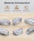 2 Pack Marble Pattern Cabinet Pulls In Brushed Nickel 3 Inch Hole Center Semicircle Drawer Handles on wooden surface