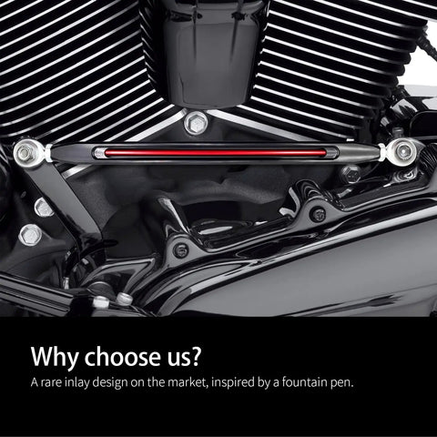 Two Tone Black And Red Anodized Shifter Linkage For Harley 86 Up FL Softail And Touring Adjustable From 11.6 To 13.2 Inches With Two Five Sixteenth Inch Heim Joints Compatible With 86 Up Softail And Touring installed on Harley engine