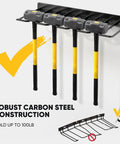 Power Tool Organizer Wall Mount Drill Holder Heavy Duty Garage Storage Rack with hammers, black finish, robust steel construction