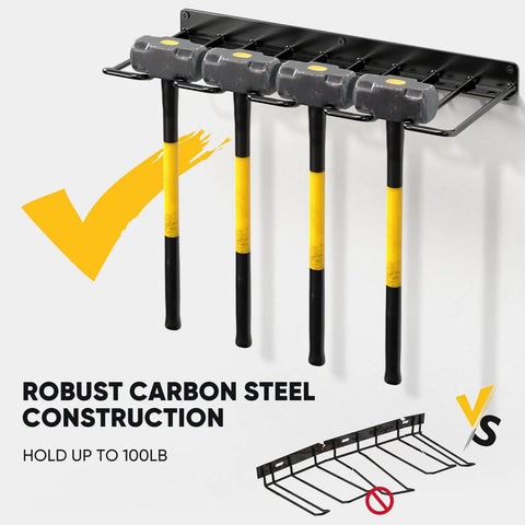 Power Tool Organizer Wall Mount Drill Holder Heavy Duty Garage Storage Rack with hammers, black finish, robust steel construction