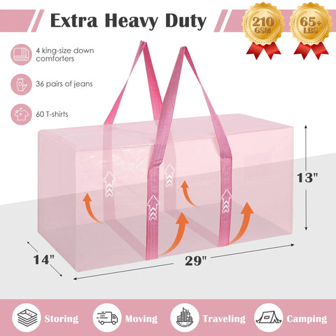 Extra Large Six Pack Moving Bags With Hella Roomy 93 Liter Build Smooth Glide Side Zippers Heavy Duty Waterproof Foldable Storage Totes For College Dorm Stashes And Home Organization Pink