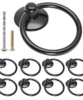 10 Pcs Black Ring Pull Handles for Cabinets and Dresser Drawers Single Hole One And Three Quarter Inch Zinc Alloy Knobs with screws