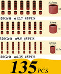135 pieces of 320 grit abrasive sleeves in various sizes for Heavy Duty 142 Piece Sanding Drum Kit for Drill Dremel.