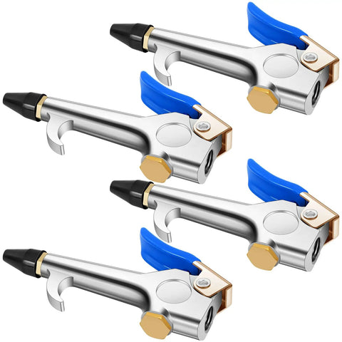 Four Piece Lever Blow Gun Set With Rubber Tip Nozzles And Safety Tips, Pro Grade Quarter Inch NPT Inlet Air Tool for multiple uses