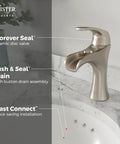Single Handle Waterfall Bathroom Sink Faucet For Three Hole Vanity Install With Spot Defense Brushed Nickel Finish and Push And Seal Drain
