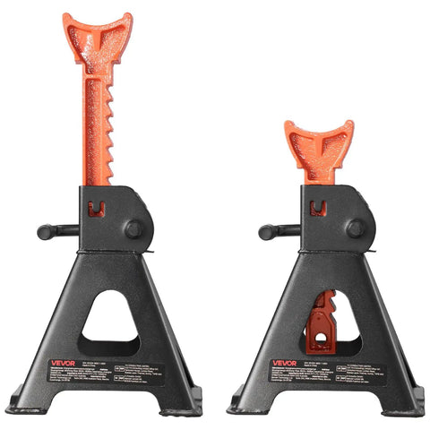 Beefy 3 Ton Jack Stands With Locking Pins Adjustable Height 10.8 To 16.3 Inches Heavy Duty Steel Lift Stands Black And Orange