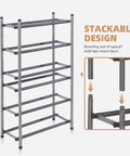 Expandable Four Tier Shoe Rack With Metal Construction Stackable And Adjustable From 17.7 To 32.3 Inches Holds Up To Sixteen Pairs