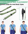 Firefighter Radio Strap And Holder With Reflective Adjustable Shoulder Mic Clip For Walkie Talkie And Two Way Radio, adjustable fit shown.