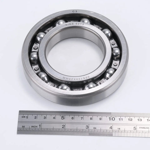 Open Deep Groove Ball Bearing 65x120x23mm Beefy Steel Build For Heavy Duty Machinery, 1 Pack, Precision Fit, Smooth Operation, And Long Lasting Performance, shown with ruler