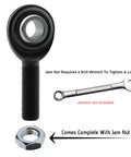 Beefy 3/8 Male Left Hand Rod End With Jam Nut Alloy Steel Heim Joint 52100 Ball Bearing Heat Treated Black Oxide Coating close-up view