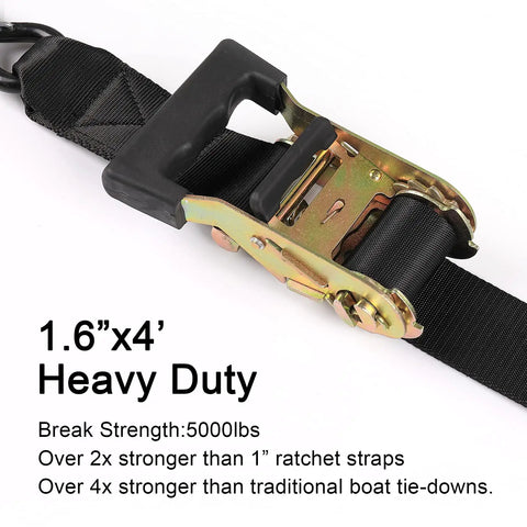 Heavy Duty Boat Trailer Transom Tie Down Ratchet Straps With S Hooks Lock Down Jet Skis Kayaks And Canoes Featuring Beast Mode Strength shown with strong ratchet mechanism.