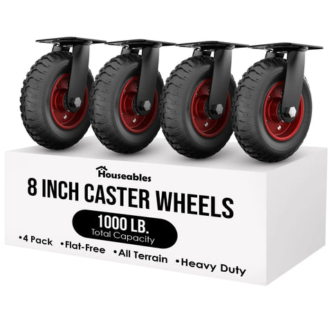 8 Inch Heavy Duty Caster Wheels With Polyurethane Tread For All Terrain Use, Swivel Industrial Casters, Set Of 4, on packaging box