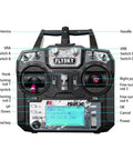Front view of 10 Channel 2.4GHz RC Transmitter For Cars Boats Planes Drones With iA10B Receiver Mode 2, showing controls.
