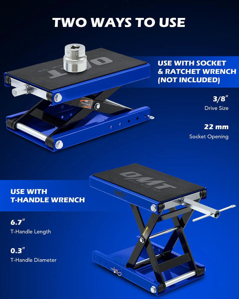 Beefed Up Heavy Duty Motorcycle Lift Jack Up To 1100 Pound With Wide Deck Scissor Lift T Handle Three Eighths Inch Socket