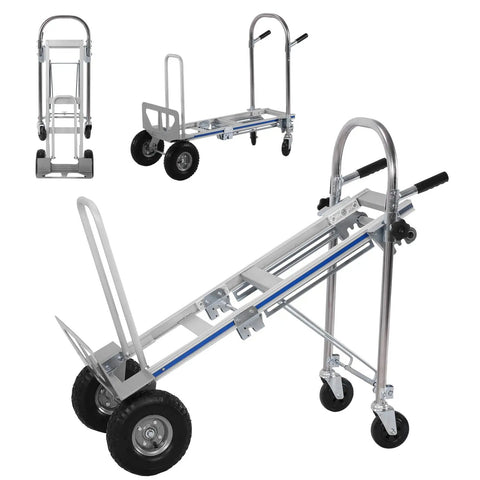2 In 1 Industrial Convertible Utility Trolley Platform Cart With Reinforced Aluminum Frame 1000 Lb Capacity As Cart And 550 Lb As Stair Climber, folded and extended