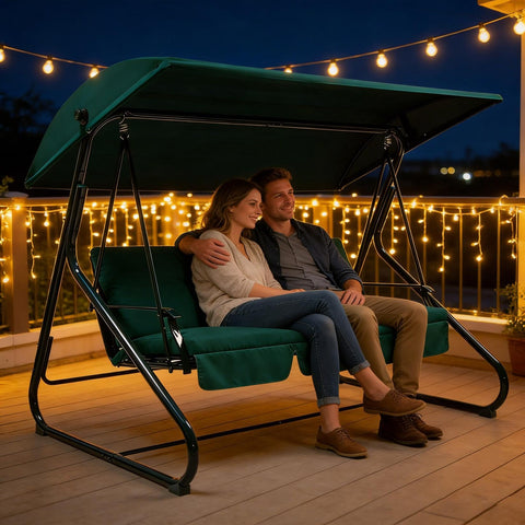 Weatherproof Replacement Canopy For Outdoor Swing Chairs Built To Last Waterproof 3-Seater Patio Swing Cover at night