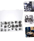 225 Piece Carbon Steel C Shaped Retaining Clip Assortment Kit External Snap Rings For Shafts And Axles displayed in a box