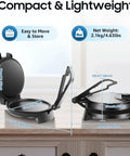 1200W Electric Roti Maker Automatically Presses Chapati Naan And Tortillas Fast Flatbread Cooker dimensions and lightweight design on kitchen counter.