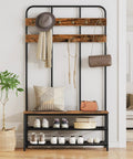 Spacious Rustic Brown Hall Tree With Bench And Coat Rack All In One Mud Room Storage With 12 Double Hooks And Shoe Organizer