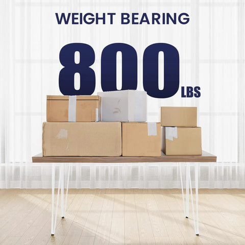Heavy Duty 30 Inch Hairpin Table Leg Set In White, One Half Inch Steel Rods, 800 Lb Capacity shown loaded with boxes