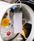 Equipment Inspection Tags 24 Pack 6 by 3 Inches White PVC Waterproof and Rip-Resistant With Eyelets on propane tank