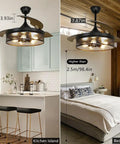 42 Inch Caged Ceiling Fan With Remote Control And Lights Dope Farmhouse Flush Mount Low Profile Ceiling Fan For Kitchen Bedroom And Living Room Matte Black Finish E26 Base No Bulbs Included installed in kitchen and bedroom settings