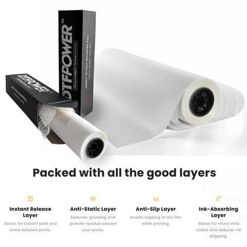 Instant Hot Peel Cold Peel DTF Transfer Paper Roll 13 Inch X 328 Feet Direct To Film PET Anti Static Double Sided Clear Roll