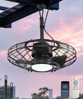 20 Inch Outdoor Ceiling Fan With Light For Patio And Gazebo, Waterproof Caged Design With Hanging Hook, 6 Speed Reversible Motor