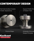 Kwikset interior round privacy doorknob with lock in gunmetal finish; includes latch hardware.