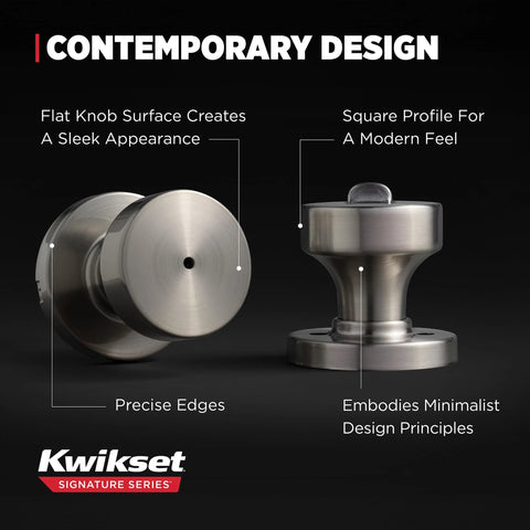 Kwikset interior round privacy doorknob with lock in gunmetal finish; includes latch hardware.
